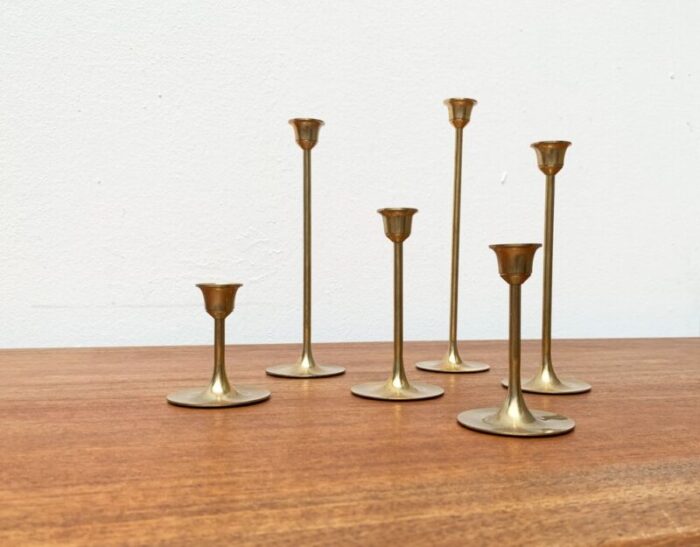 mid century brass slim candleholders 1960s set of 6 18