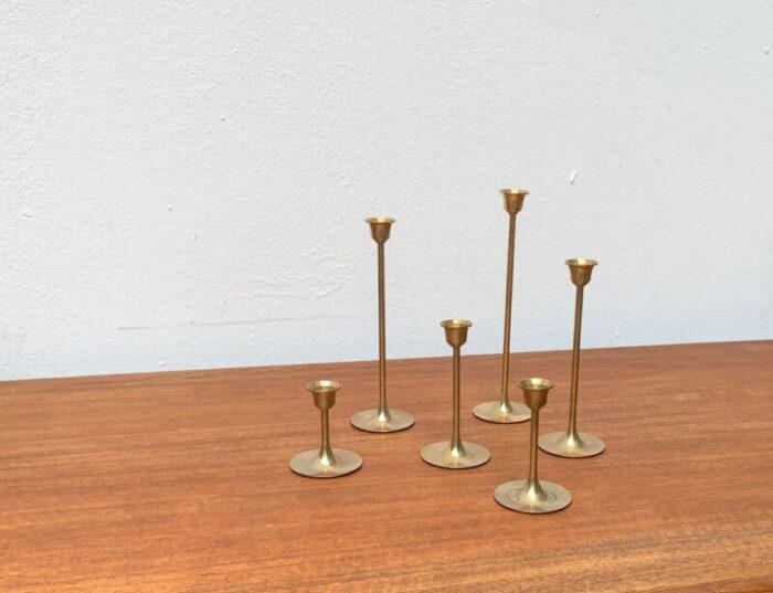 mid century brass slim candleholders 1960s set of 6 20