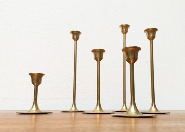 mid century brass slim candleholders 1960s set of 6 21