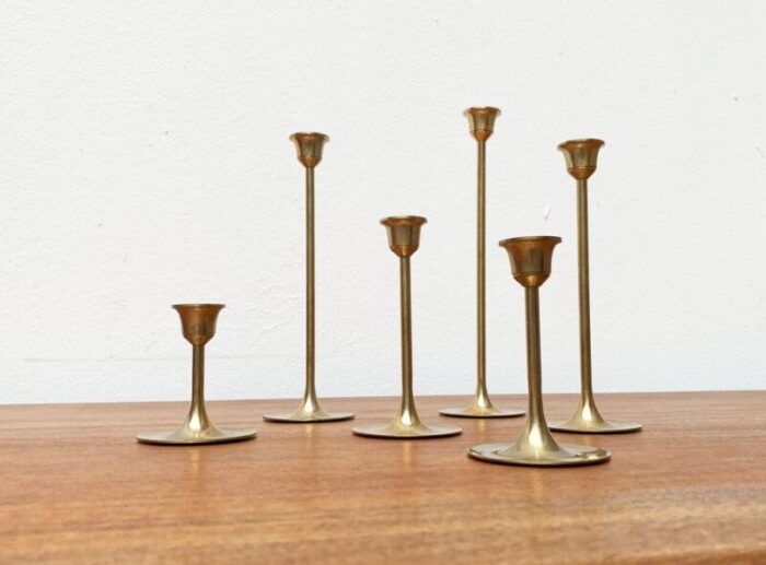 mid century brass slim candleholders 1960s set of 6 22