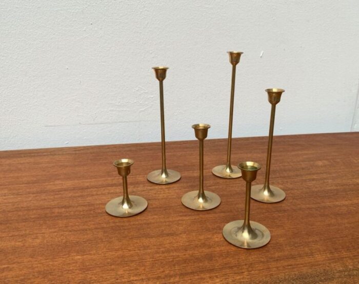 mid century brass slim candleholders 1960s set of 6 23