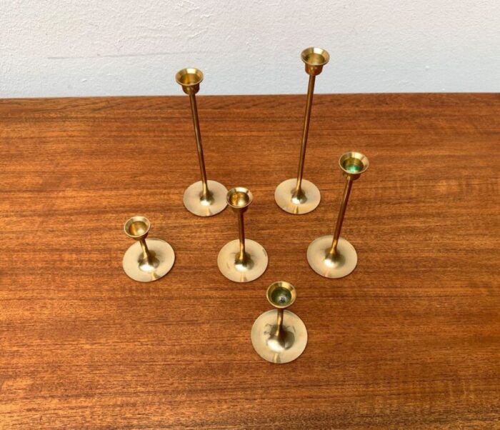 mid century brass slim candleholders 1960s set of 6 3