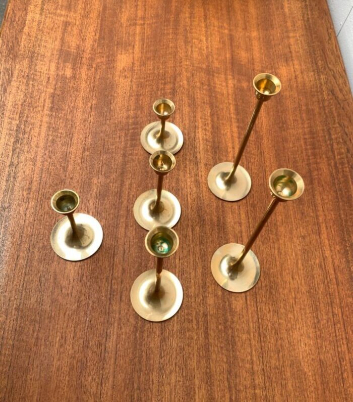 mid century brass slim candleholders 1960s set of 6 4