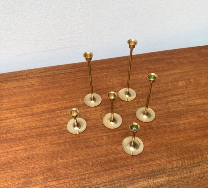 mid century brass slim candleholders 1960s set of 6 7