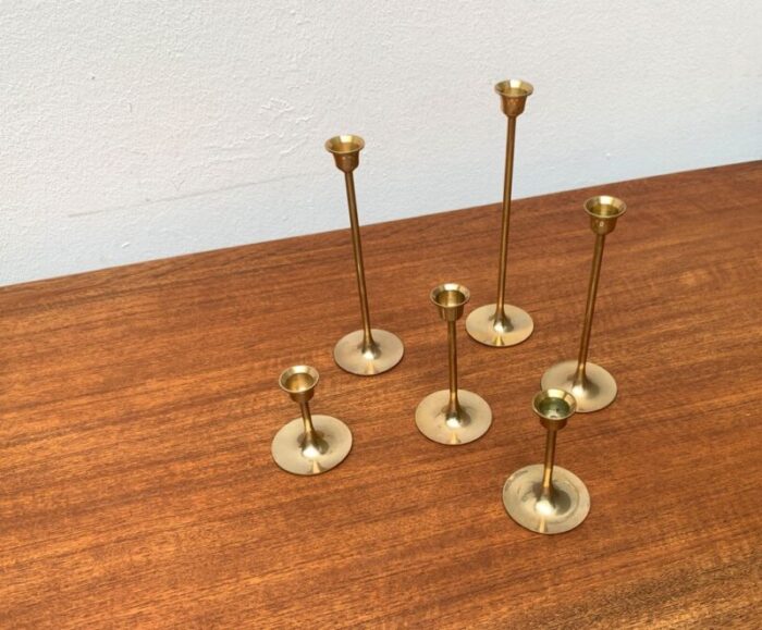 mid century brass slim candleholders 1960s set of 6 9