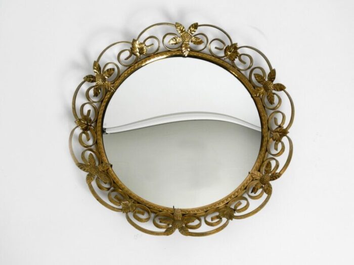 mid century brass wall mirror with convex curved mirror glass 3