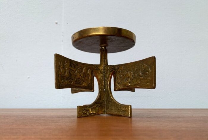 mid century brutalist metal candleholder 1960s 1