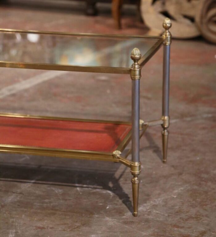 mid century french bronze and leather two tier coffee table from maison jansen 3310