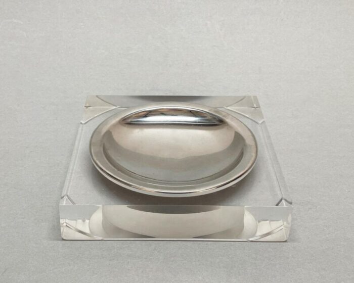 mid century french squared pocket emptier in acrylic and chrome from christian dior 1970s 12