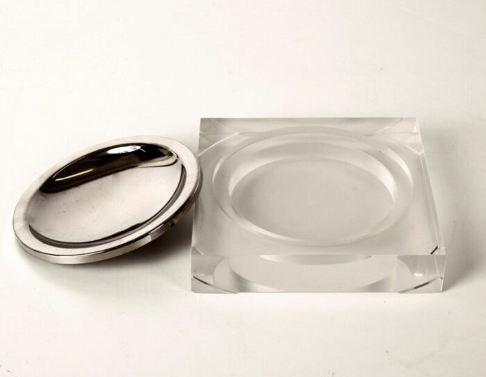 mid century french squared pocket emptier in acrylic and chrome from christian dior 1970s 18