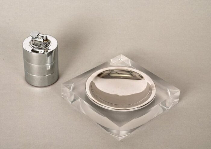 mid century french squared pocket emptier in acrylic and chrome from christian dior 1970s 7