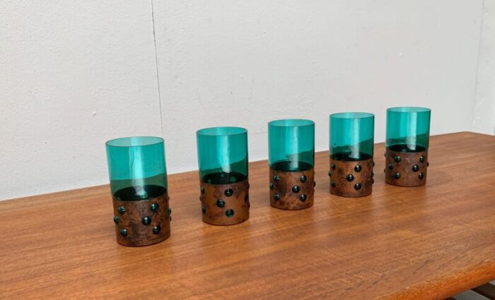 mid century green glass copper drinking glasses by nanny still 1960s set of 5 2