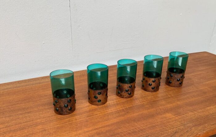 mid century green glass copper drinking glasses by nanny still 1960s set of 5 6