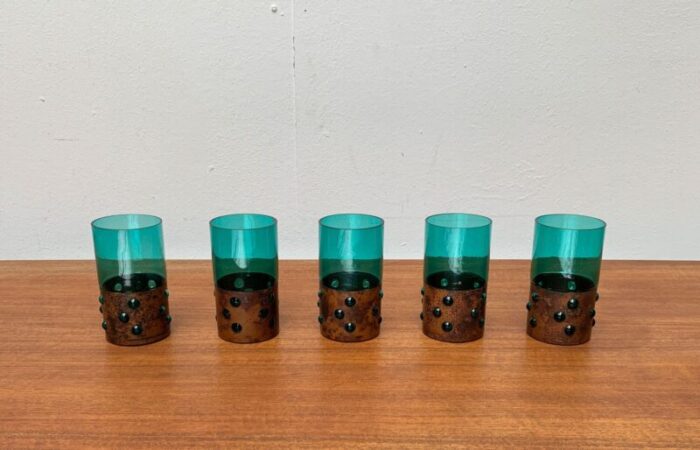 mid century green glass copper drinking glasses by nanny still 1960s set of 5 9