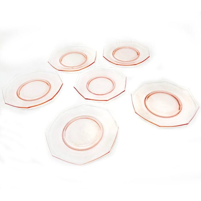 mid century hazel atlas pale pink octagonal glass plates 6 pieces 7003