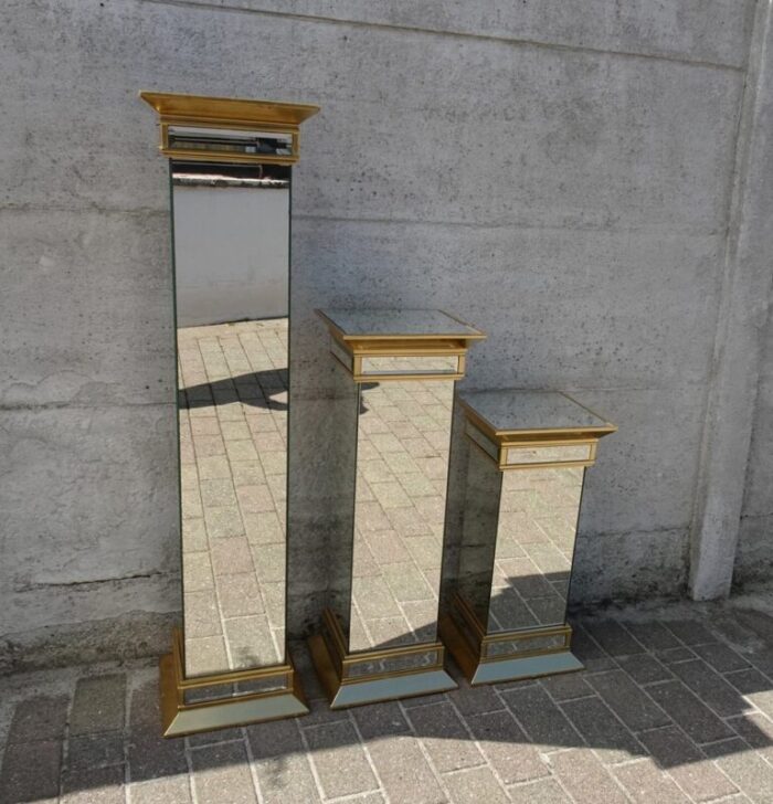 mid century hollywood regency mirrored columns from deknudt belgium set of 3 4