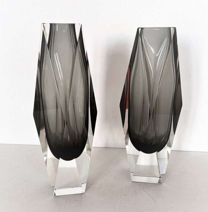 mid century italian murano glass vases by flavio poli 1970s set of 2 3