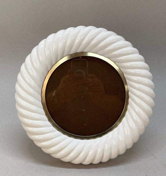 mid century italian white ceramic and brass picture frame by tommaso barbi 1970s 2