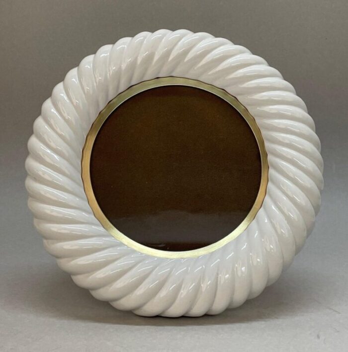 mid century italian white ceramic and brass picture frame by tommaso barbi 1970s 4