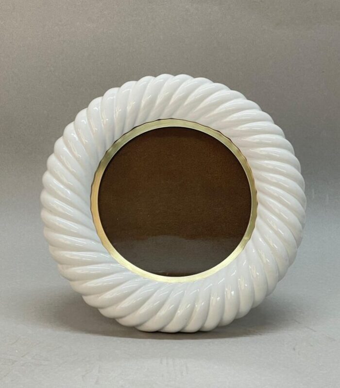 mid century italian white ceramic and brass picture frame by tommaso barbi 1970s 6