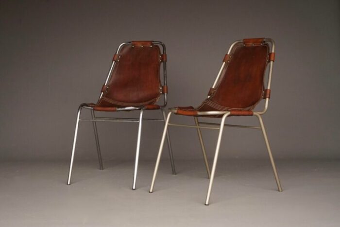 mid century leather dining chairs by charlotte perriand 1960s set of 2 2231