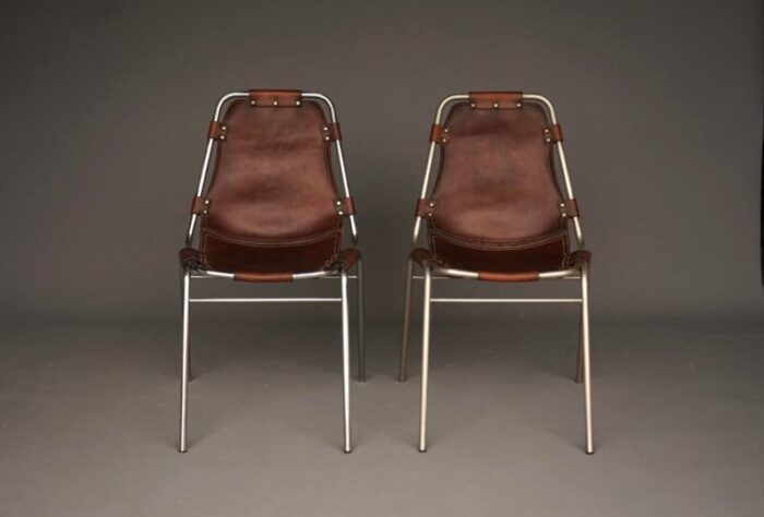 mid century leather dining chairs by charlotte perriand 1960s set of 2 3313