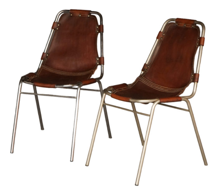 mid century leather dining chairs by charlotte perriand 1960s set of 2 4695