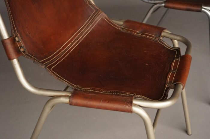 mid century leather dining chairs by charlotte perriand 1960s set of 2 8319