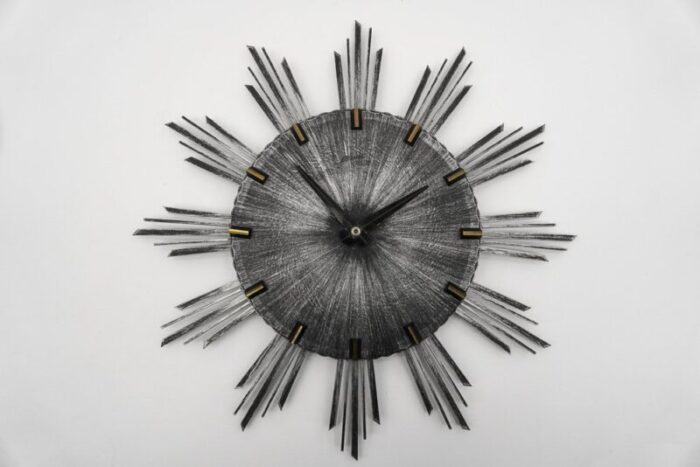 mid century modern iron and brass sunburst wall clock from atlanta electric 1950s 1