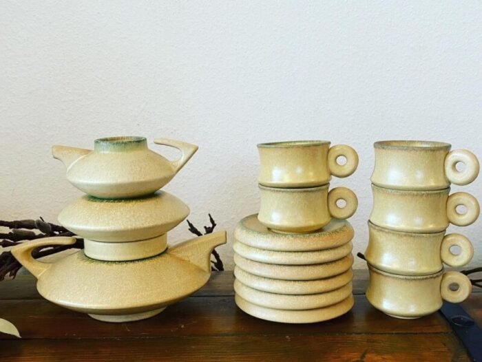 mid century modern italian modernist stackable tea set in ceramic from sc3 1970s set of 9 1