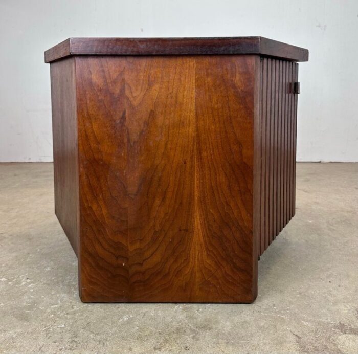 mid century modern lane tower suite hexagonal side table cabinet in walnut 2916