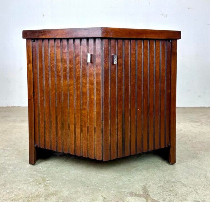 mid century modern lane tower suite hexagonal side table cabinet in walnut 3727