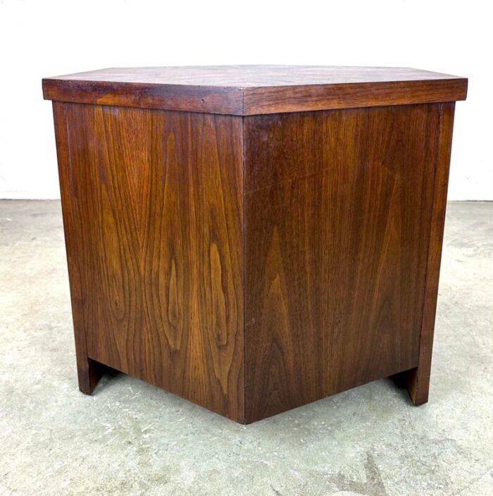 mid century modern lane tower suite hexagonal side table cabinet in walnut 4241