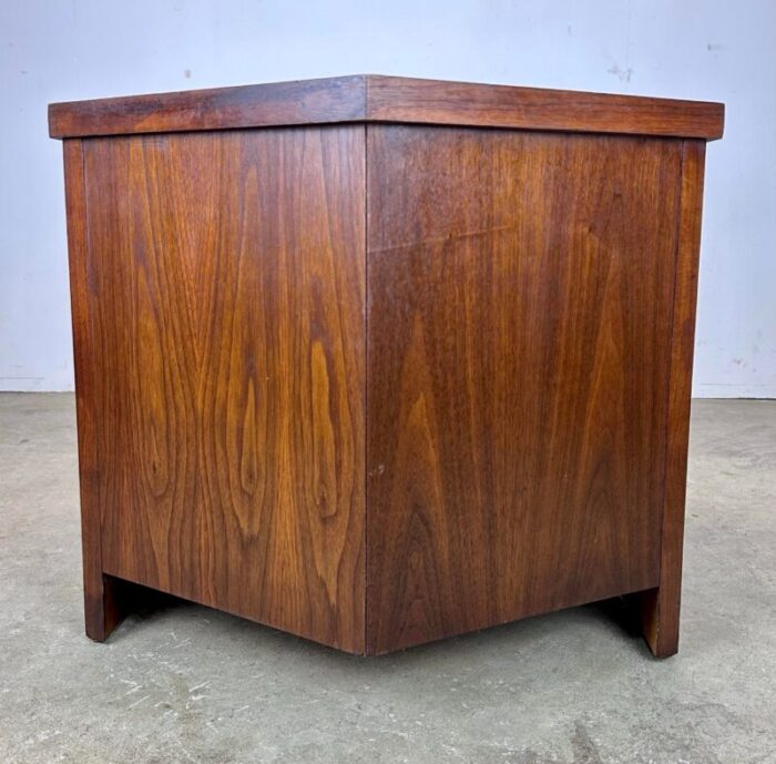 mid century modern lane tower suite hexagonal side table cabinet in walnut 5241