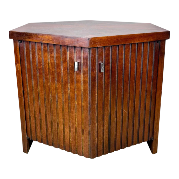 mid century modern lane tower suite hexagonal side table cabinet in walnut 6178