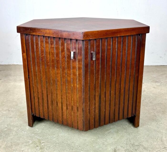 mid century modern lane tower suite hexagonal side table cabinet in walnut 7090