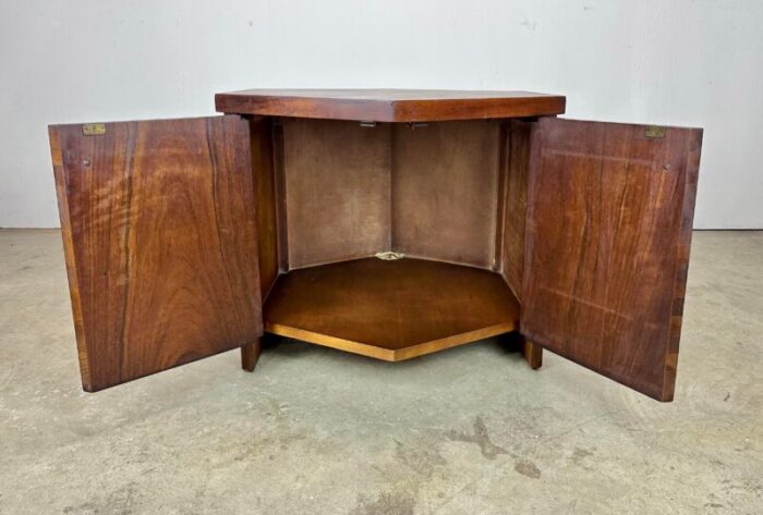 mid century modern lane tower suite hexagonal side table cabinet in walnut 9372