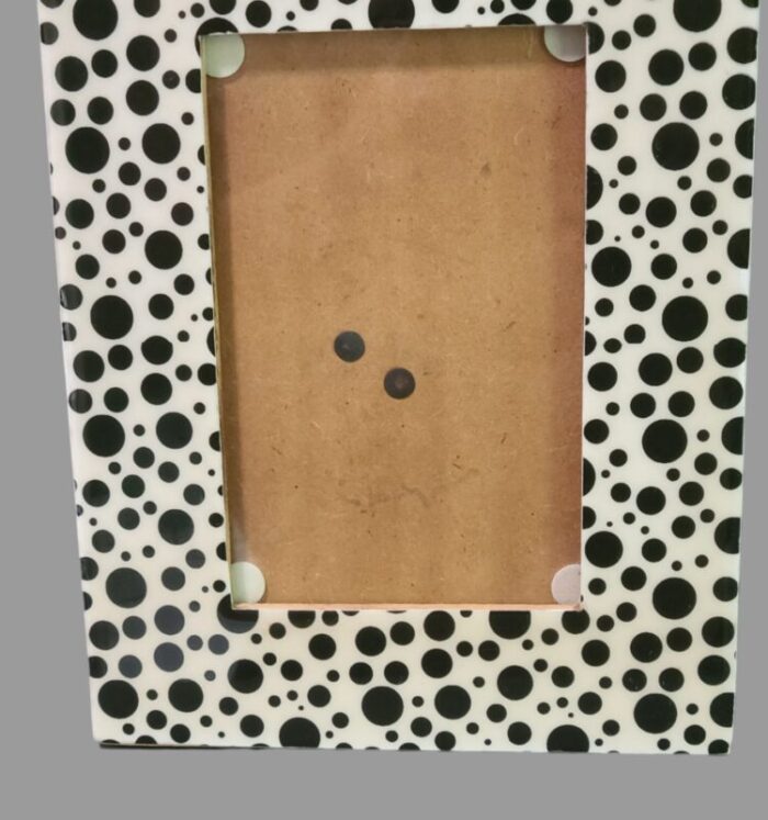 mid century modern style black polka dot and gream color acrylic and pressed wood picture frame 9320