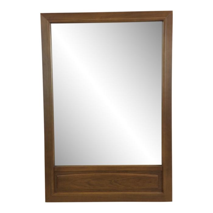 mid century modern wall mirror with walnut accent panel 0286