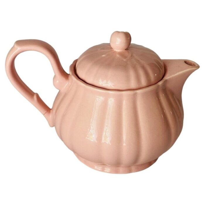 mid century pink teapot in ceramic for les salins france 1