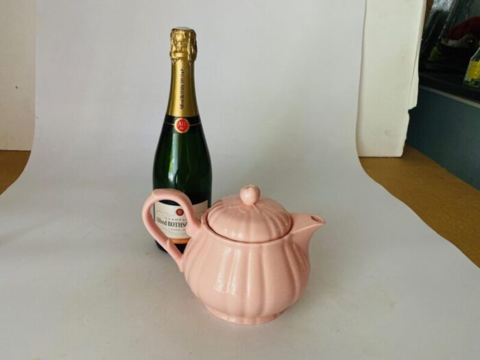 mid century pink teapot in ceramic for les salins france 10