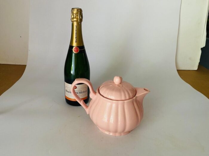 mid century pink teapot in ceramic for les salins france 2