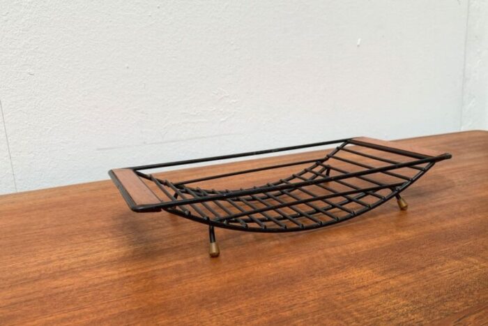 mid century string style fruit bowl with teak handle 24