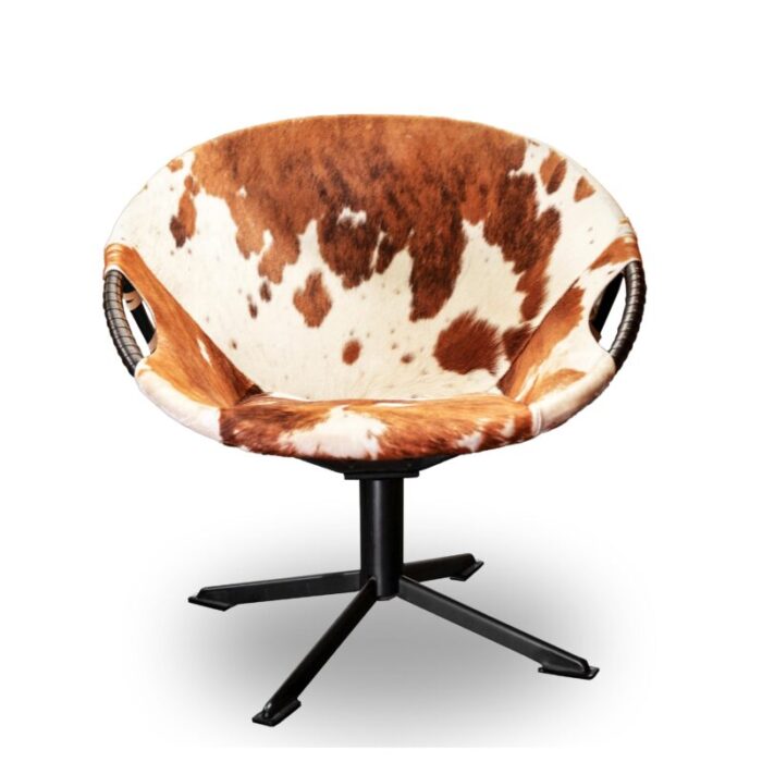 mid century swivel cocktail chair with cowhide from lusch and co germany 1960s 0009