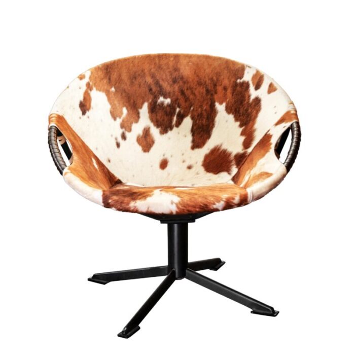 mid century swivel cocktail chair with cowhide from lusch and co germany 1960s 3118