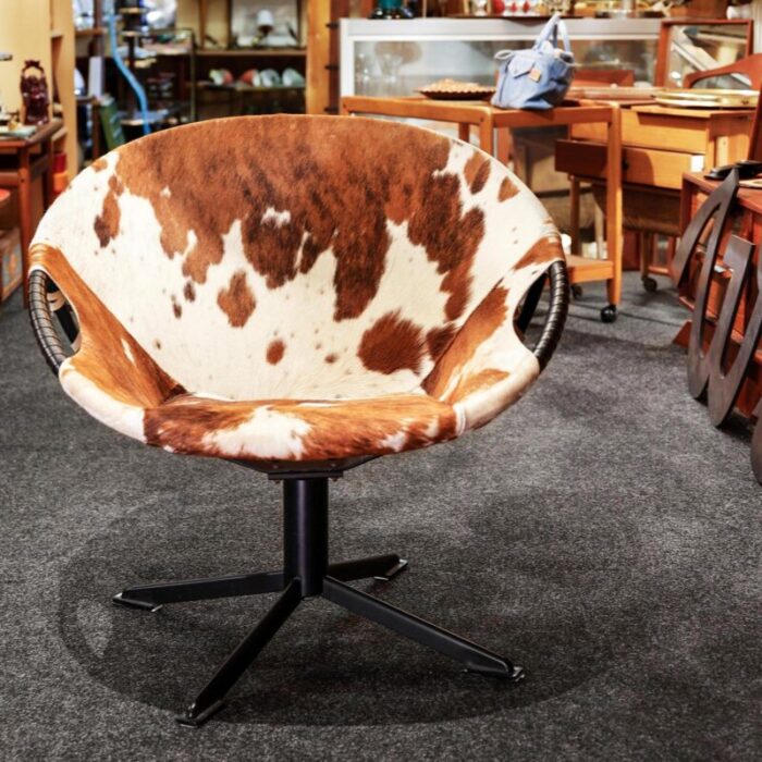 mid century swivel cocktail chair with cowhide from lusch and co germany 1960s 4740