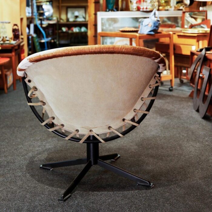 mid century swivel cocktail chair with cowhide from lusch and co germany 1960s 6542