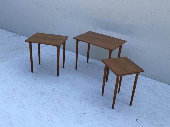 mid century teak nesting tables set of 3 1350