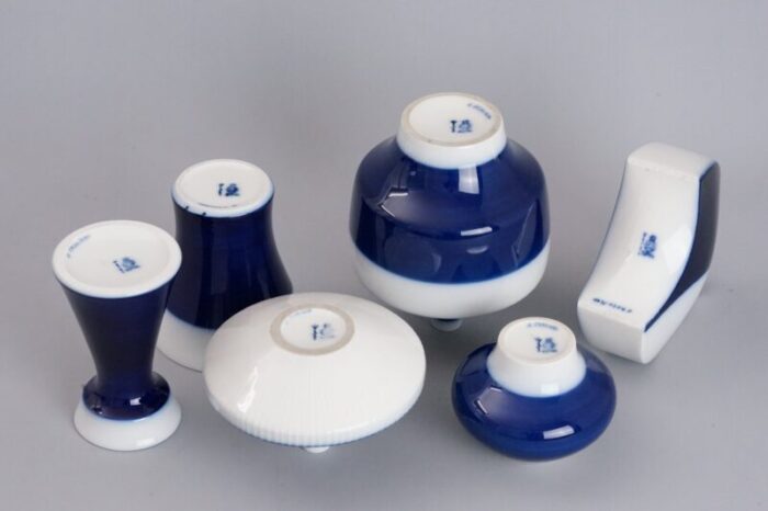 mid century vase in white and blue porcelain from kpm berlin 1950s set of 6 5