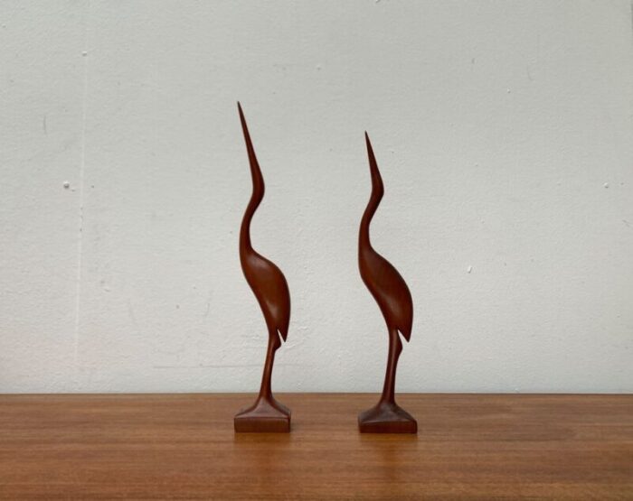 mid century wooden teak birds 1960s set of 2 1